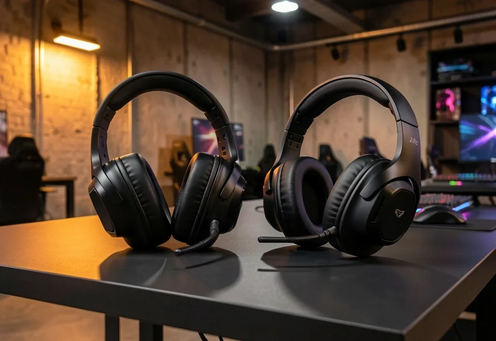 Auriculares profesionales en la estación de alto rendimiento